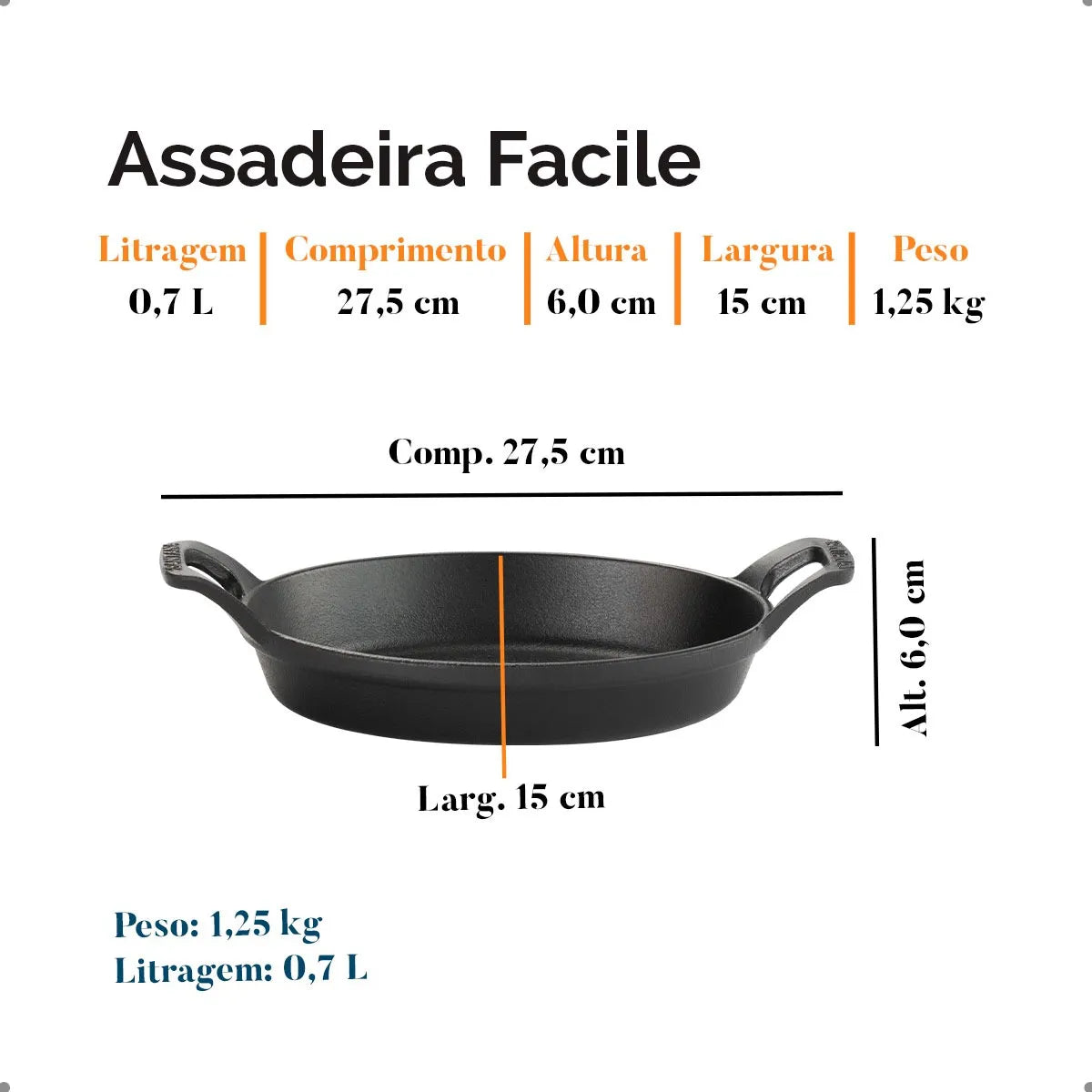 Assadeira Oval em Ferro Fundido 700 mL – Multiuso para Fogão e Forno