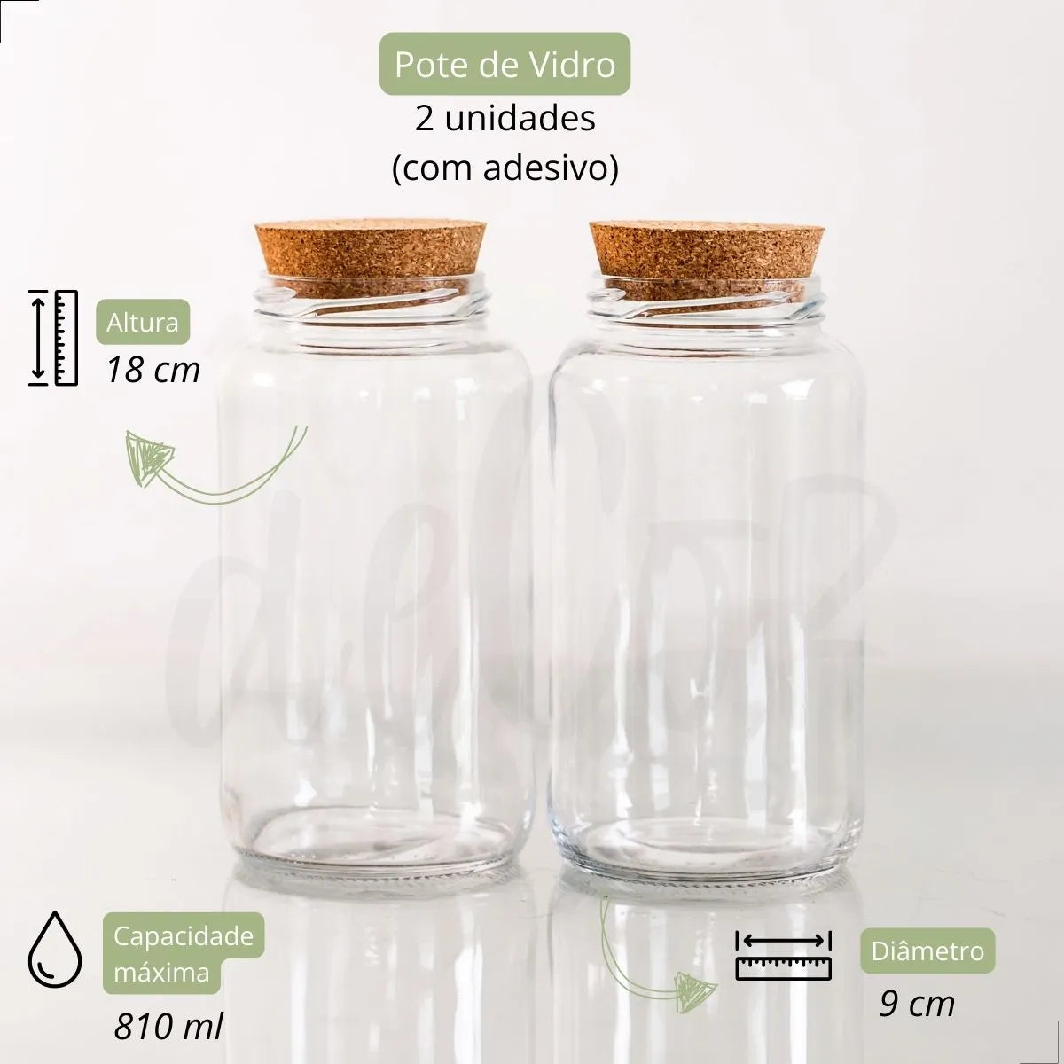 Kit 2 Potes de Vidro 810ml com Tampa de Rolha Estilo Cantinho do Café