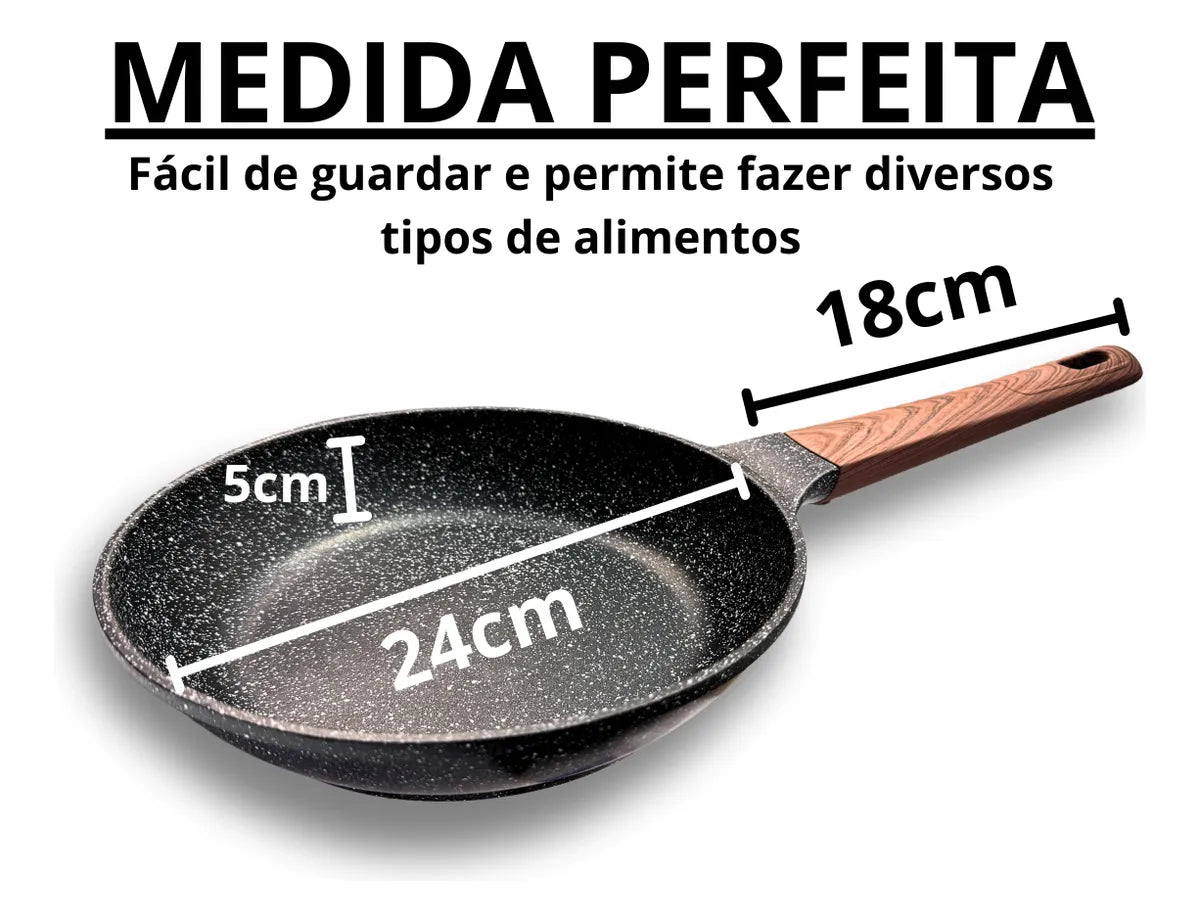 Frigideira Cerâmica Antiaderente Premium Cabo Imitando Madeira – Para Fogão, Gás e Indução