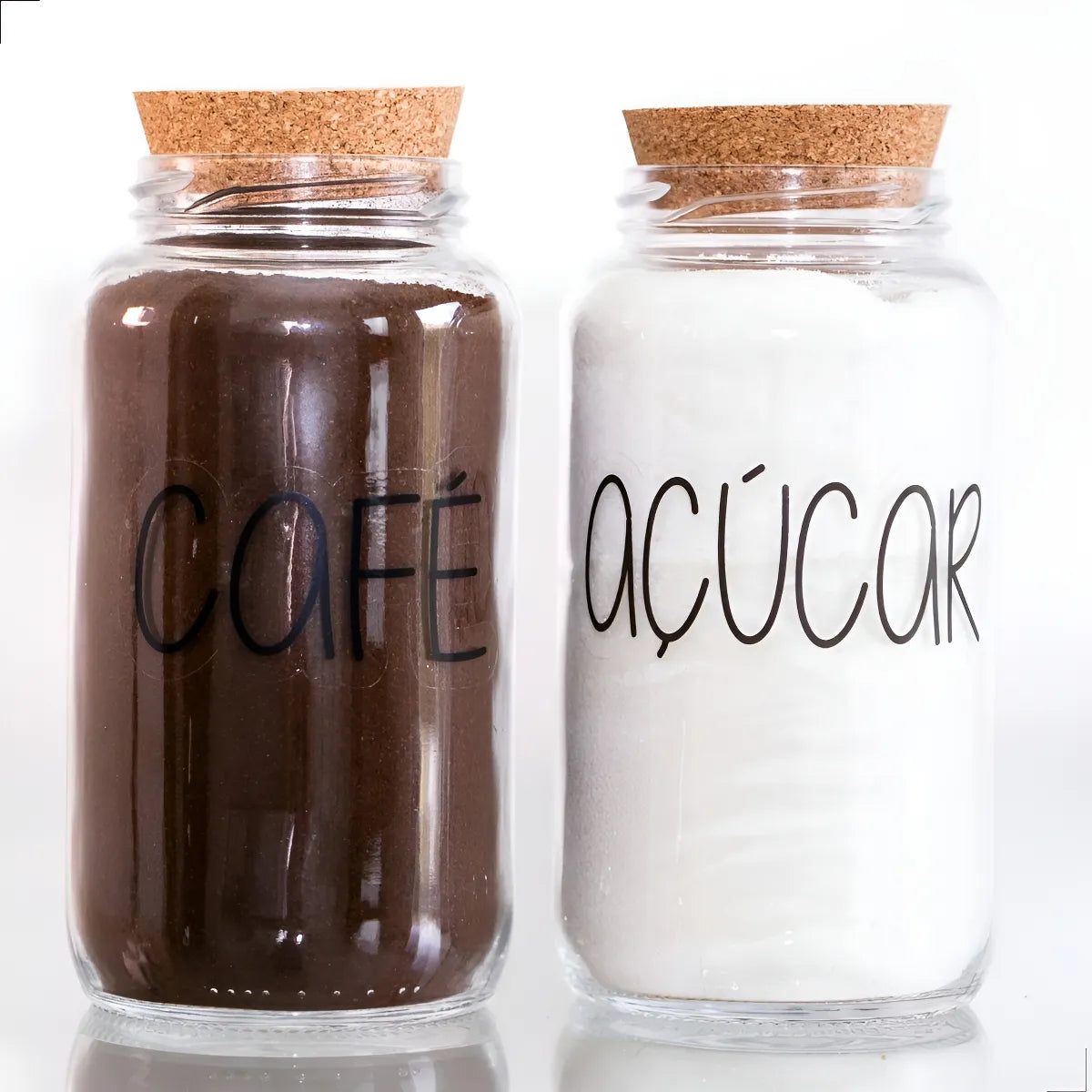 Kit 2 Potes de Vidro 810ml com Tampa de Rolha Estilo Cantinho do Café