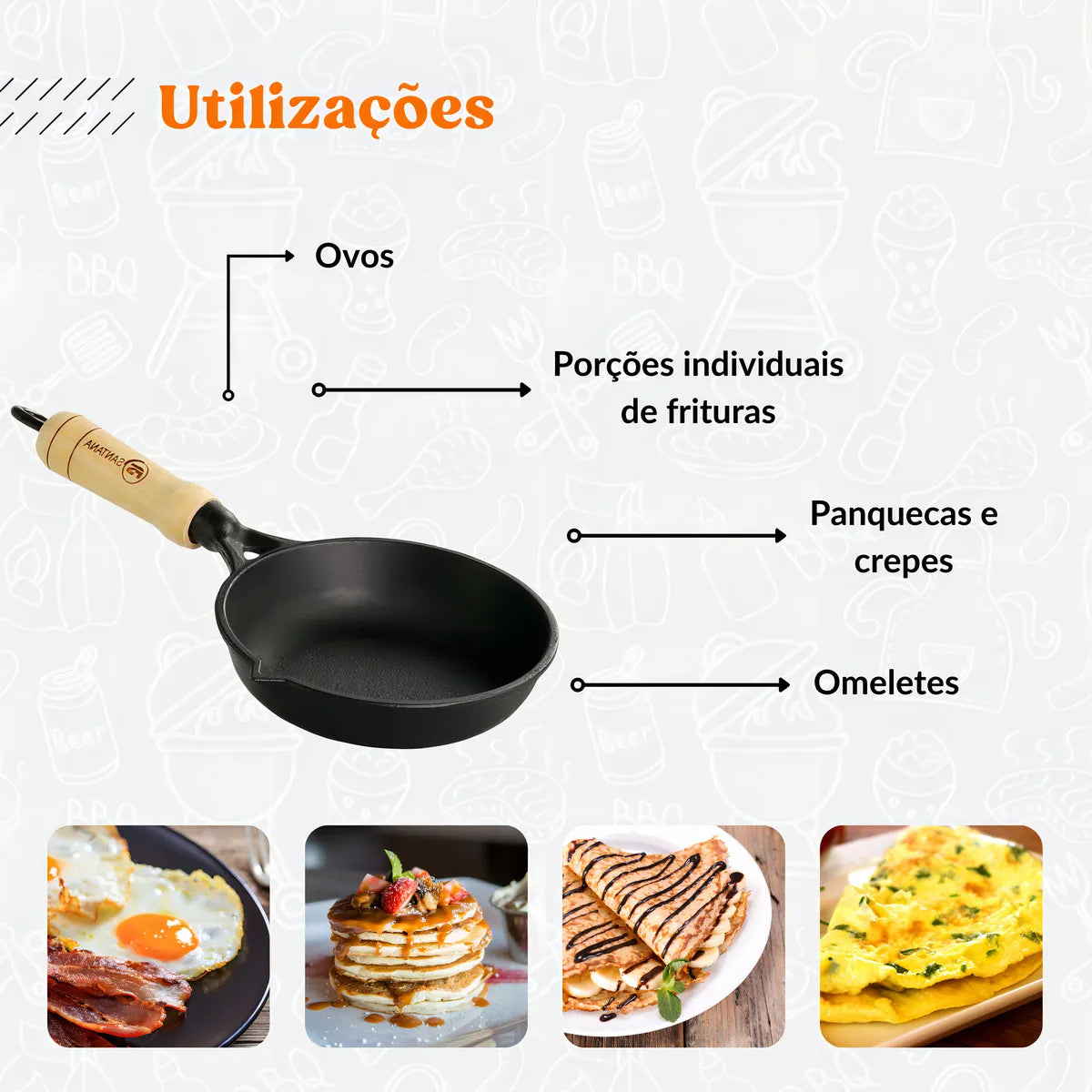 Frigideira 14 cm em Ferro Fundido com Tampa – Egg Pan Premium