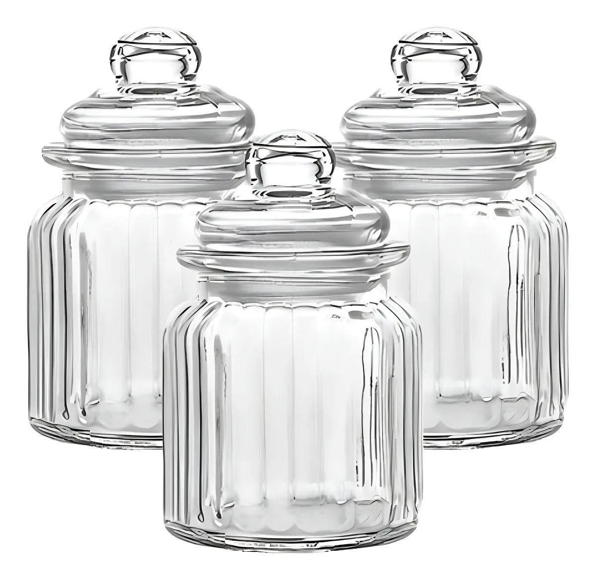 Kit 3 Potes de Vidro com Tampa Hermética 300ml Premium para Temperos e Mantimentos