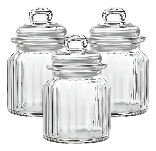Kit 3 Potes de Vidro com Tampa Hermética 300ml Premium para Temperos e Mantimentos