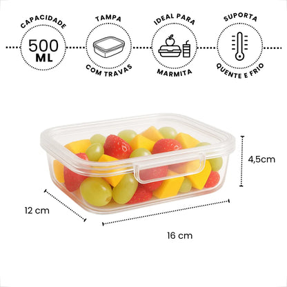 Kit 10 Marmitas 500ml com Trava Livre de BPA para Freezer e Microondas