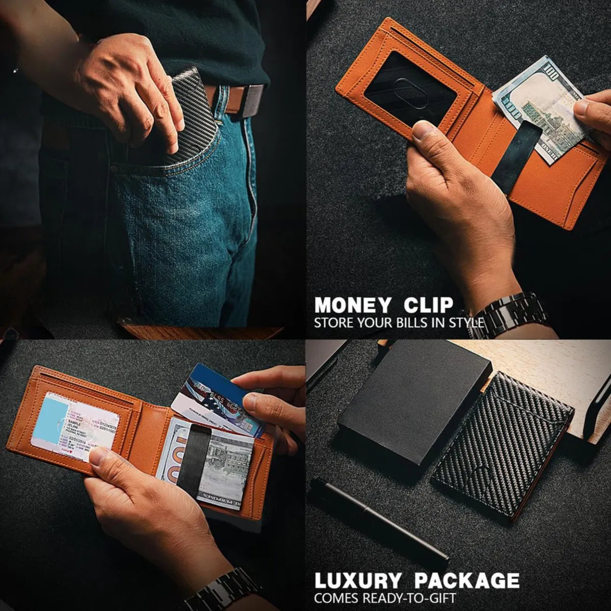 Carteira Mágica Slim Porta Cartões RFID Antifurto Premium Carbono