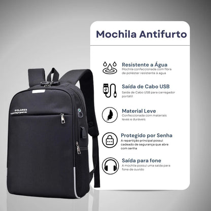 Mochila Anti Furto Polares para Notebook – Saída USB, Entrada para Fone e Design Moderno