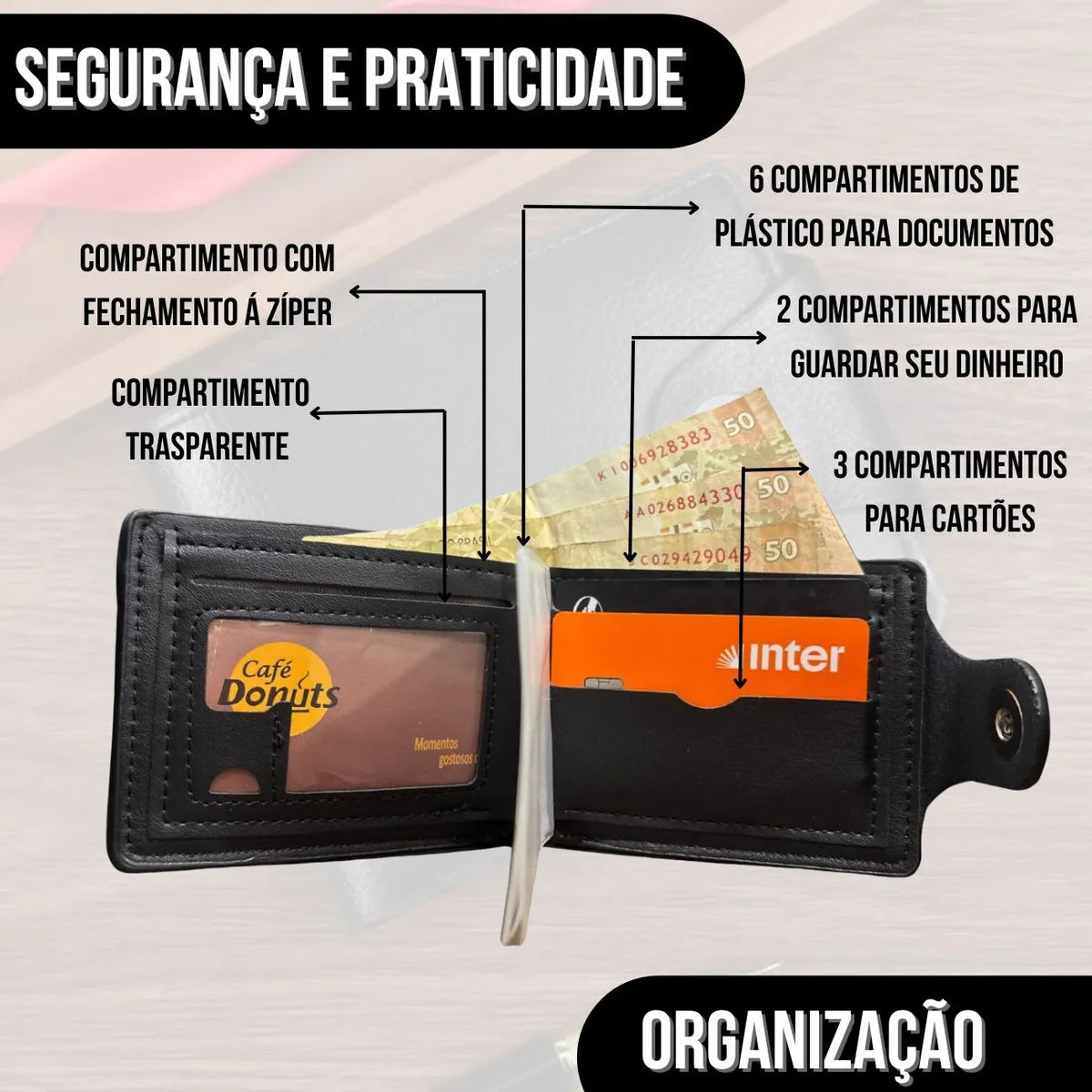 Carteira Masculina Couro Legítimo com Fecho | Porta Cartões, CNH e Dinheiro | Modelo Premium Completo