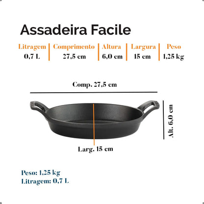 Assadeira Oval em Ferro Fundido 700 mL – Multiuso para Fogão e Forno