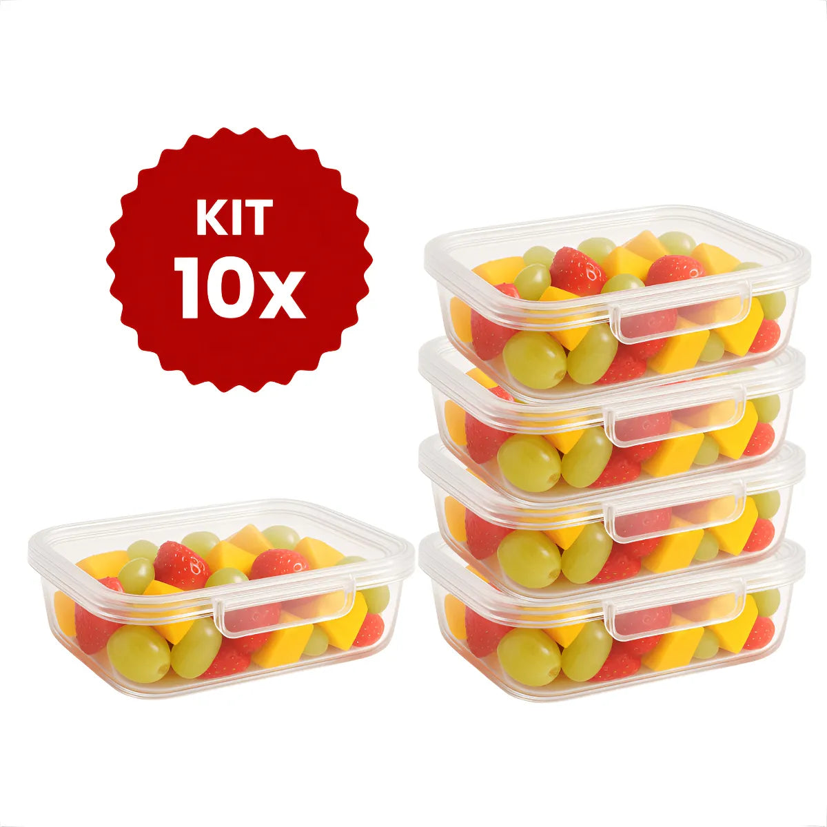 Kit 10 Marmitas 500ml com Trava Livre de BPA para Freezer e Microondas