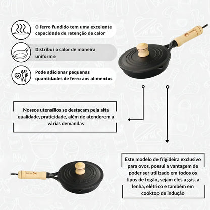 Frigideira 14 cm em Ferro Fundido com Tampa – Egg Pan Premium