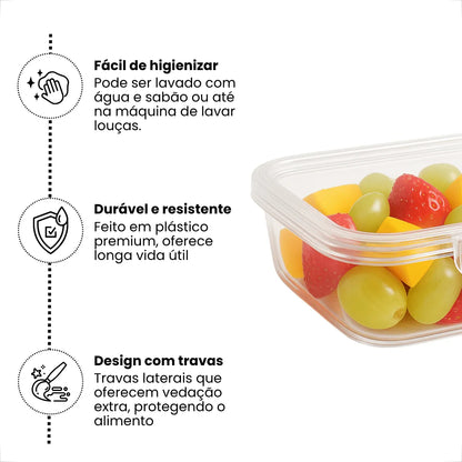Kit 10 Marmitas 500ml com Trava Livre de BPA para Freezer e Microondas