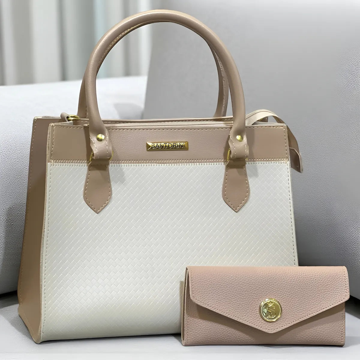 Kit Bolsa Feminina de Mão e Carteira – Couro Sintético Premium, Alça Transversal e Detalhes Dourados