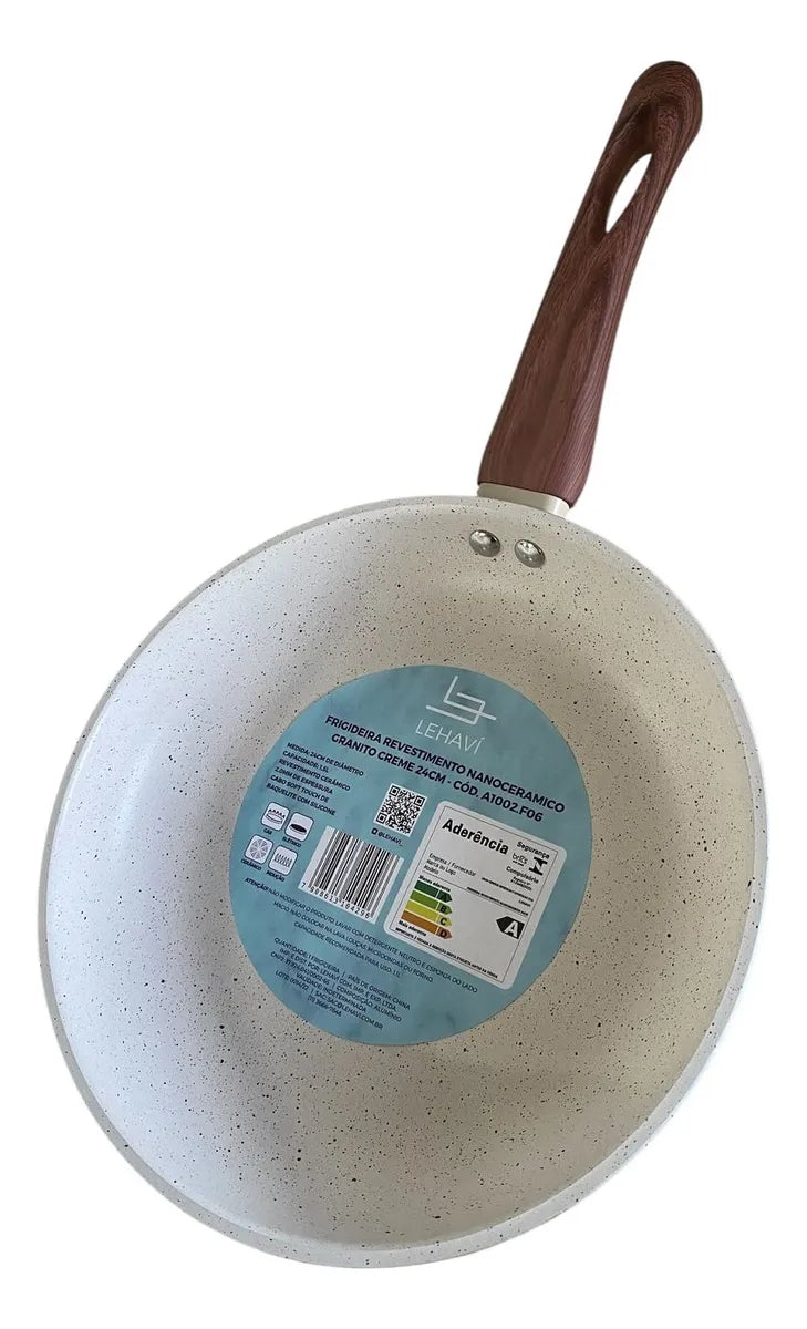 Frigideira Cerâmica Antiaderente Premium  Cabo Imitando Madeira – Para Fogão, Gás e Indução