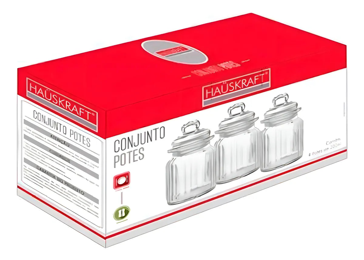 Kit 3 Potes de Vidro com Tampa Hermética 300ml Premium para Temperos e Mantimentos