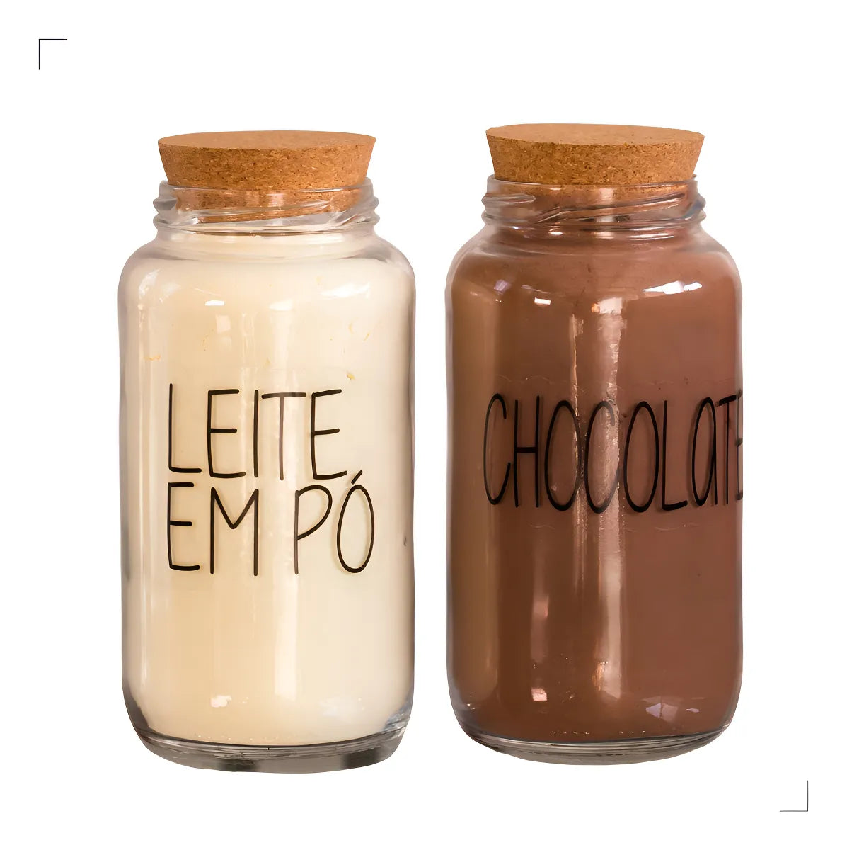 Kit 2 Potes de Vidro 810ml com Tampa de Rolha Estilo Cantinho do Café