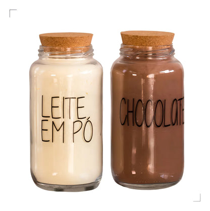 Kit 2 Potes de Vidro 810ml com Tampa de Rolha Estilo Cantinho do Café