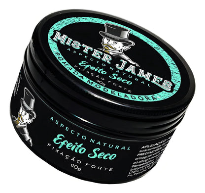 Pomada Modeladora Efeito Seco Mister James 90g Fixação Forte Anti-Frizz