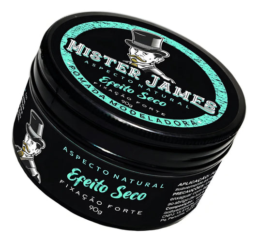 Pomada Modeladora Efeito Seco Mister James 90g Fixação Forte Anti-Frizz