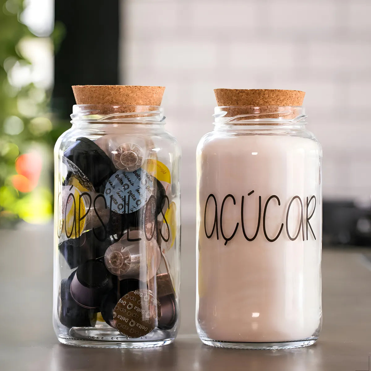 Kit 2 Potes de Vidro 810ml com Tampa de Rolha Estilo Cantinho do Café