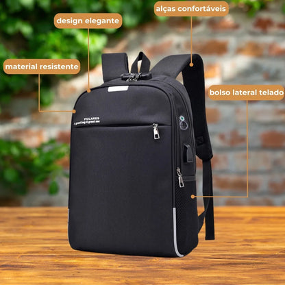 Mochila Anti Furto Polares para Notebook – Saída USB, Entrada para Fone e Design Moderno