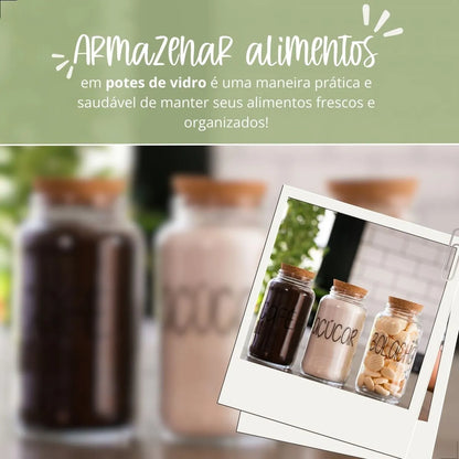 Kit 2 Potes de Vidro 810ml com Tampa de Rolha Estilo Cantinho do Café