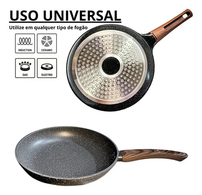 Frigideira Cerâmica Antiaderente Premium  Cabo Imitando Madeira – Para Fogão, Gás e Indução