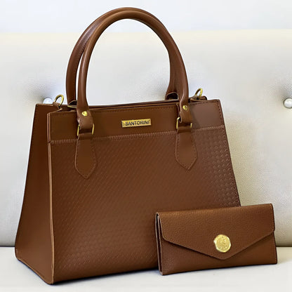 Kit Bolsa Feminina de Mão e Carteira – Couro Sintético Premium, Alça Transversal e Detalhes Dourados