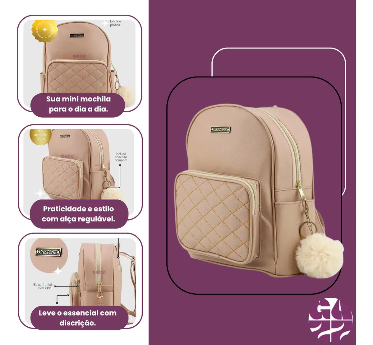 Mini Mochila Feminina Gazzone  Estilo, Charme e Praticidade no Seu Dia a Dia