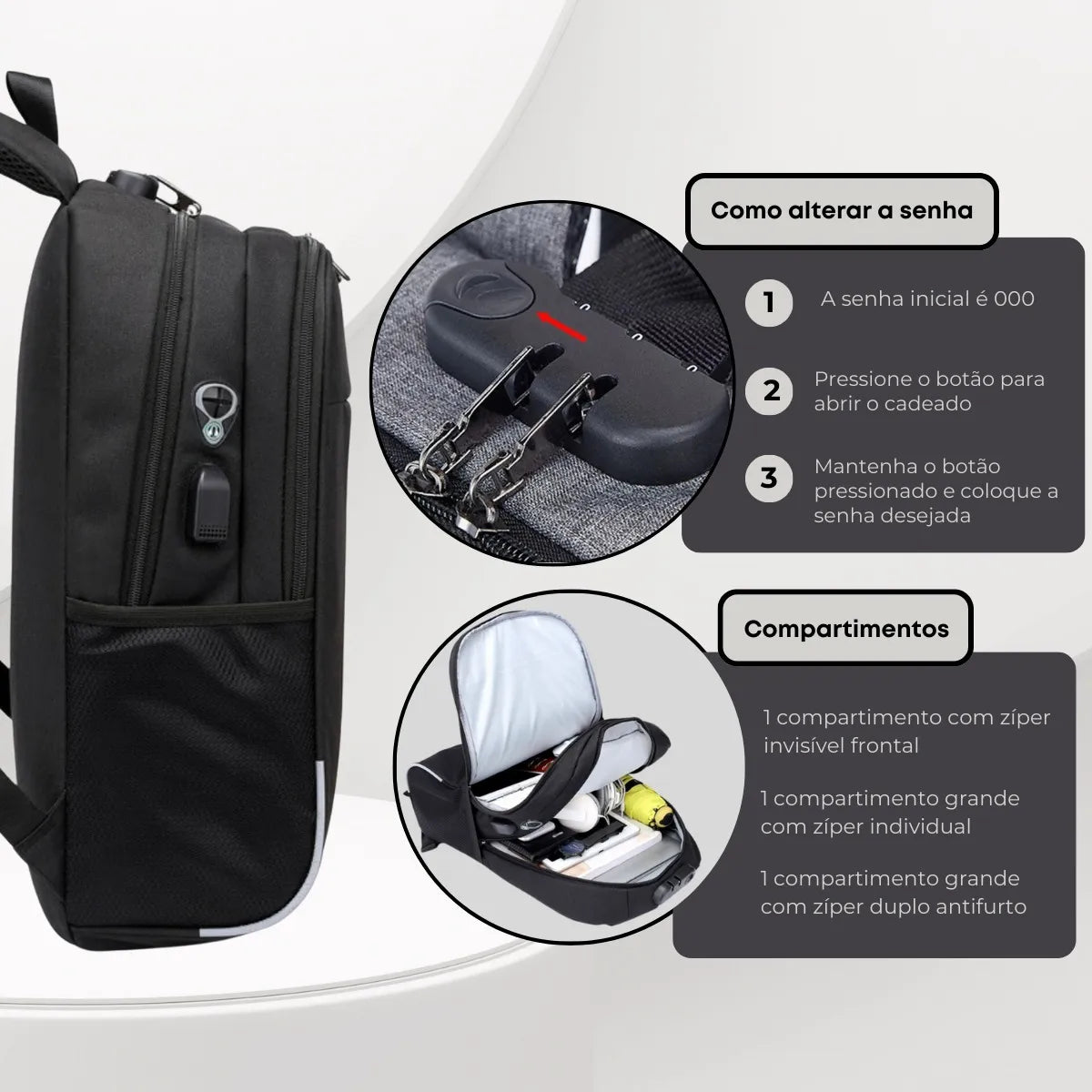 Mochila Anti Furto Polares para Notebook – Saída USB, Entrada para Fone e Design Moderno