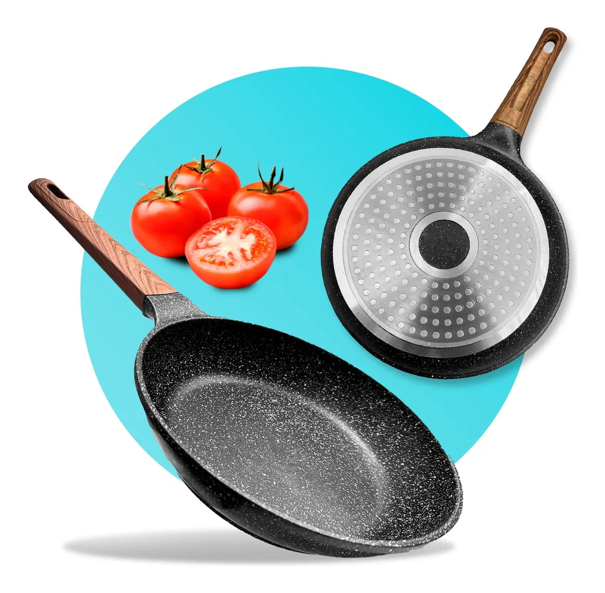 Frigideira Cerâmica Antiaderente Premium  Cabo Imitando Madeira – Para Fogão, Gás e Indução