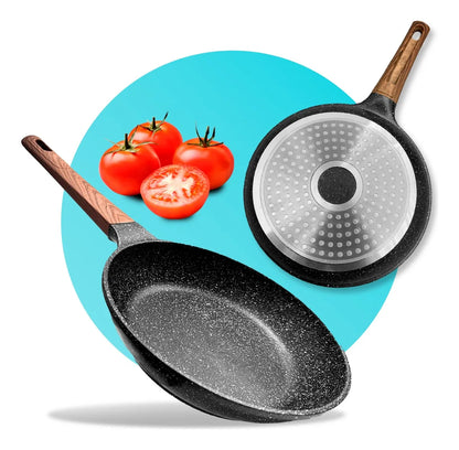 Frigideira Cerâmica Antiaderente Premium  Cabo Imitando Madeira – Para Fogão, Gás e Indução