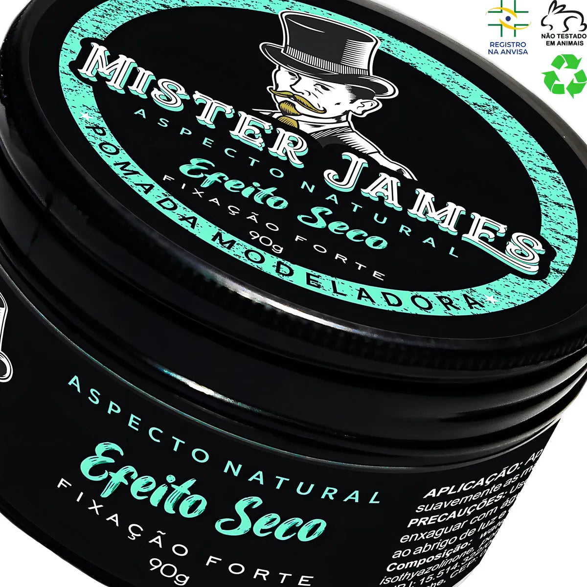 Pomada Modeladora Efeito Seco Mister James 90g Fixação Forte Anti-Frizz