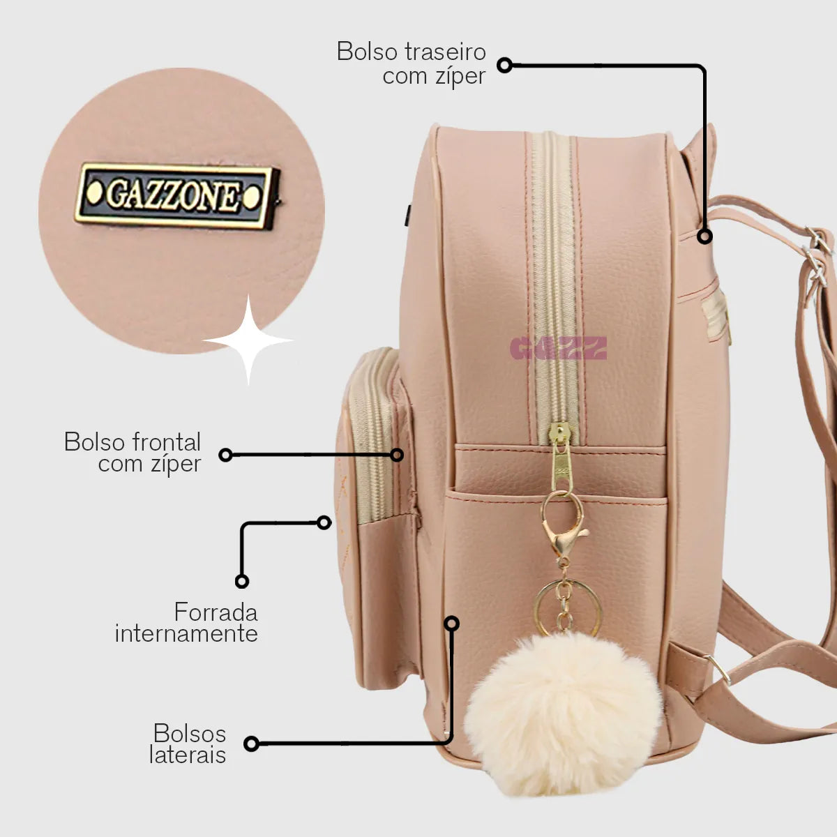 Mini Mochila Feminina Gazzone  Estilo, Charme e Praticidade no Seu Dia a Dia