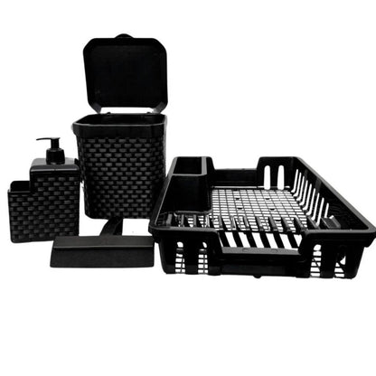 Kit Completo para Cozinha 4 em 1 Escorredor + Lixeira 5L + Porta Detergente + Rodinho – Design Moderno