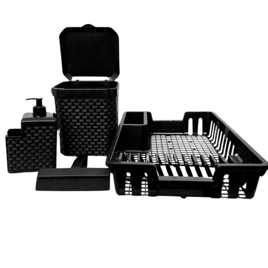 Kit Completo para Cozinha 4 em 1 Escorredor + Lixeira 5L + Porta Detergente + Rodinho – Design Moderno