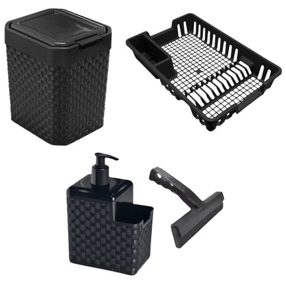 Kit Completo para Cozinha 4 em 1 Escorredor + Lixeira 5L + Porta Detergente + Rodinho – Design Moderno