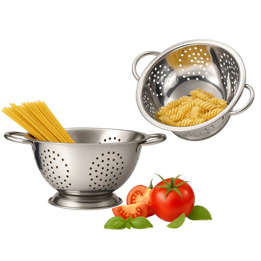 Escorredor de Massas e Alimentos em Aço Inox 24cm 🍝 Resistente, Moderno e Prático para Cozinha